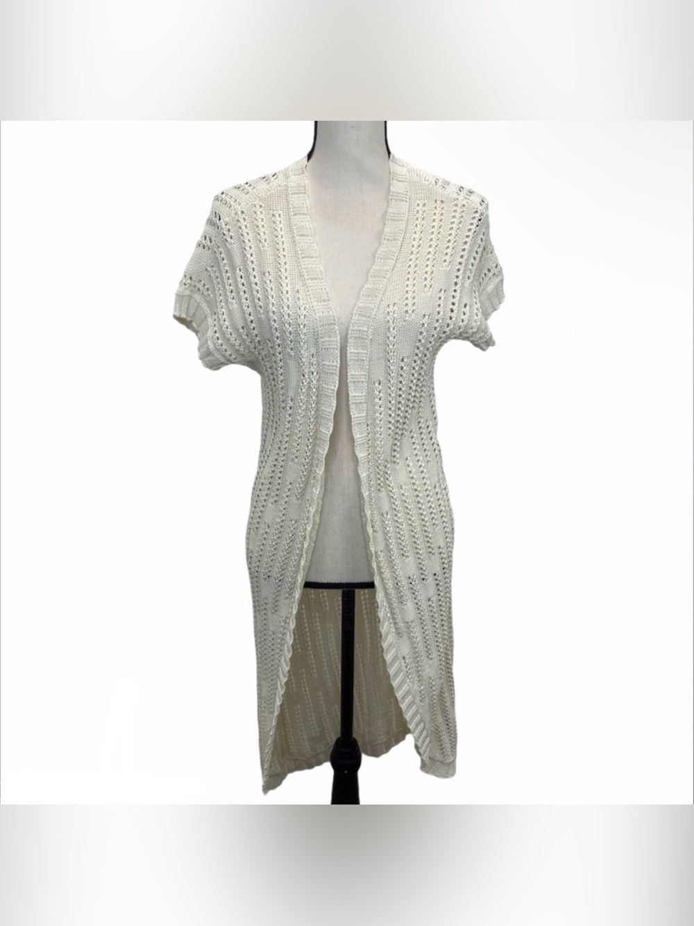 Peruvian Connection 100% Pima Cotton Cream Open Front Cardigan Duster, size M